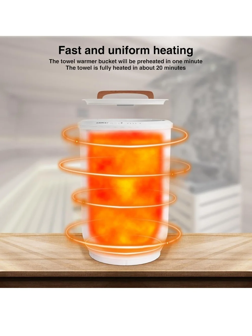 White Bathroom Storage Canister with Wood HandleSAMEAT Large Heated Towel Warmer